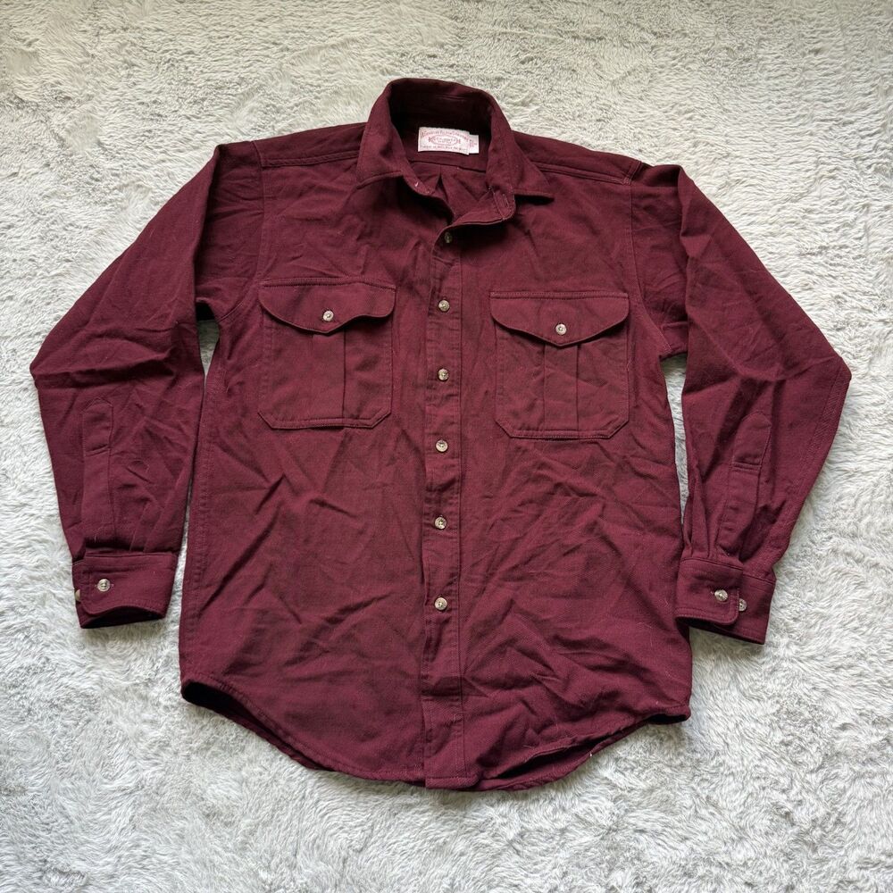 FILSON 100% WOOL RED BURGUNDY BUTTON UP LONG SLEEVE SHIRT SMALL